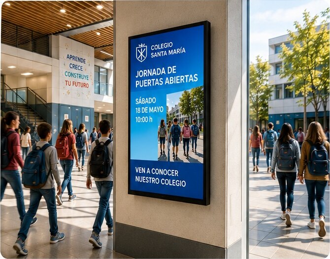 Pantalla informativa en un centro educativo